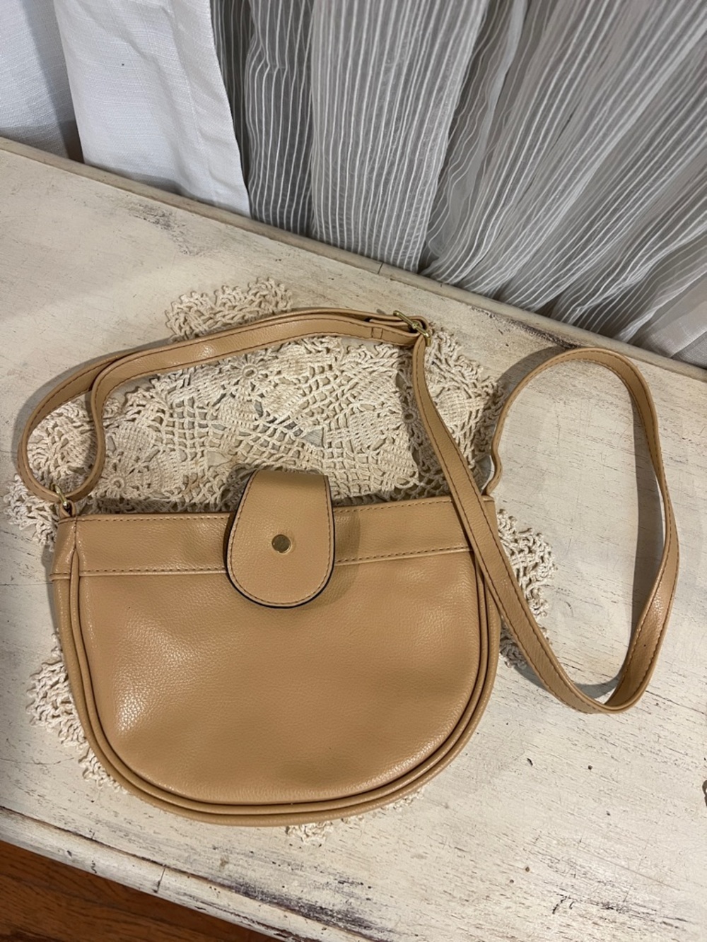 Beige Faux Leather Half Moon Crossbody Bag Minimalist Boho Neutral purse